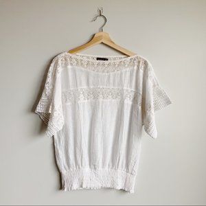 Apricot White Lace Blouse Top Crochet Medium M